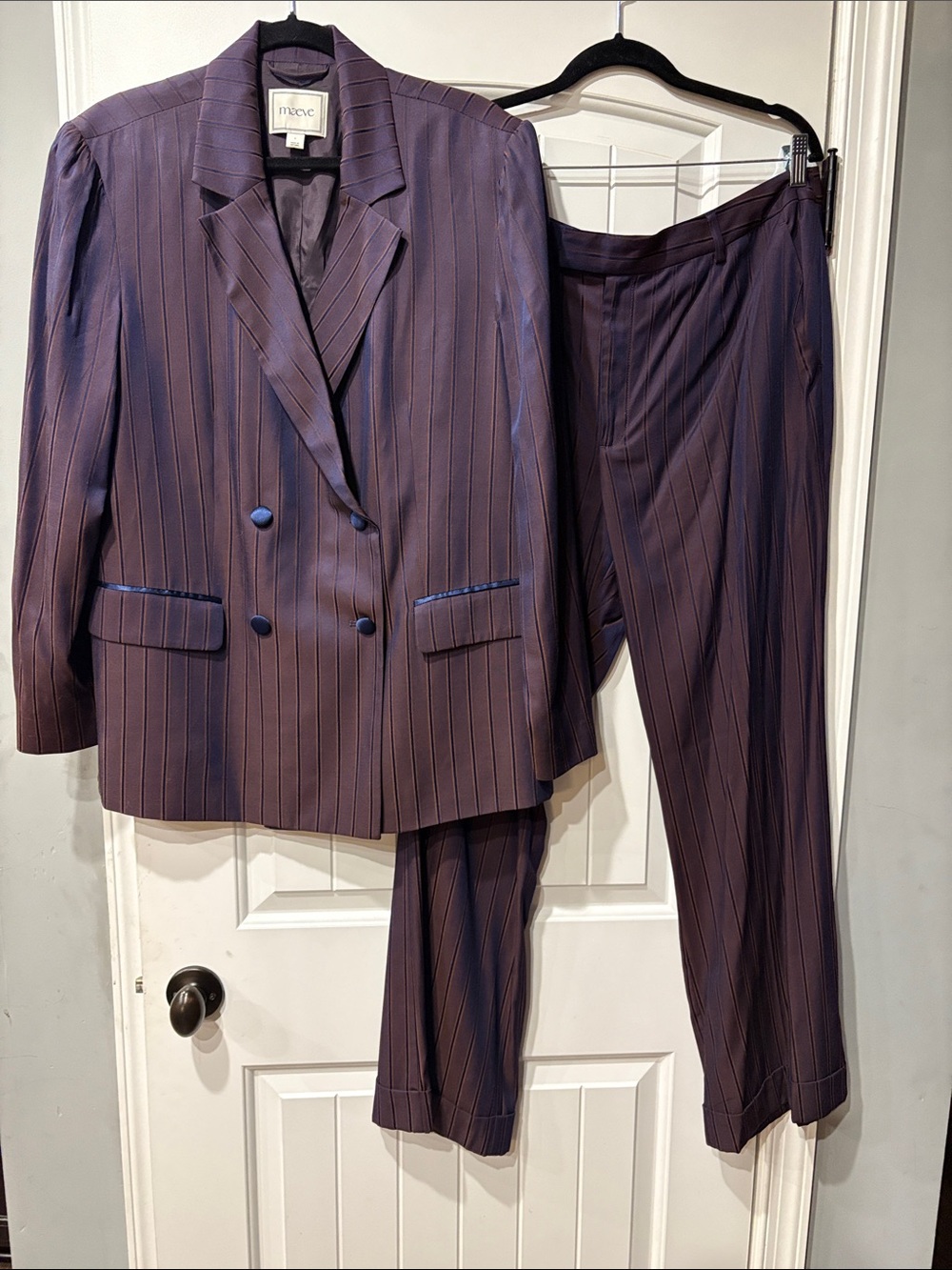 Maeve Purple Pinstriped Double-Breasted Blazer & Trousers